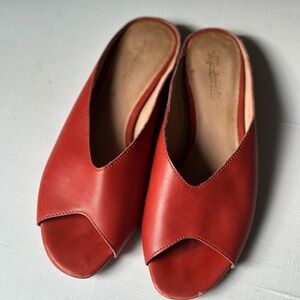 Red Leather Mules with Asymmetrical Design made we’ll